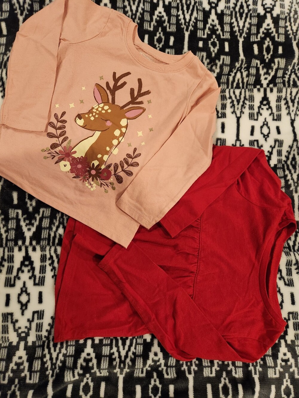 Girls' Holiday Pink Deer Graphic Top & Red Top, Size 2T